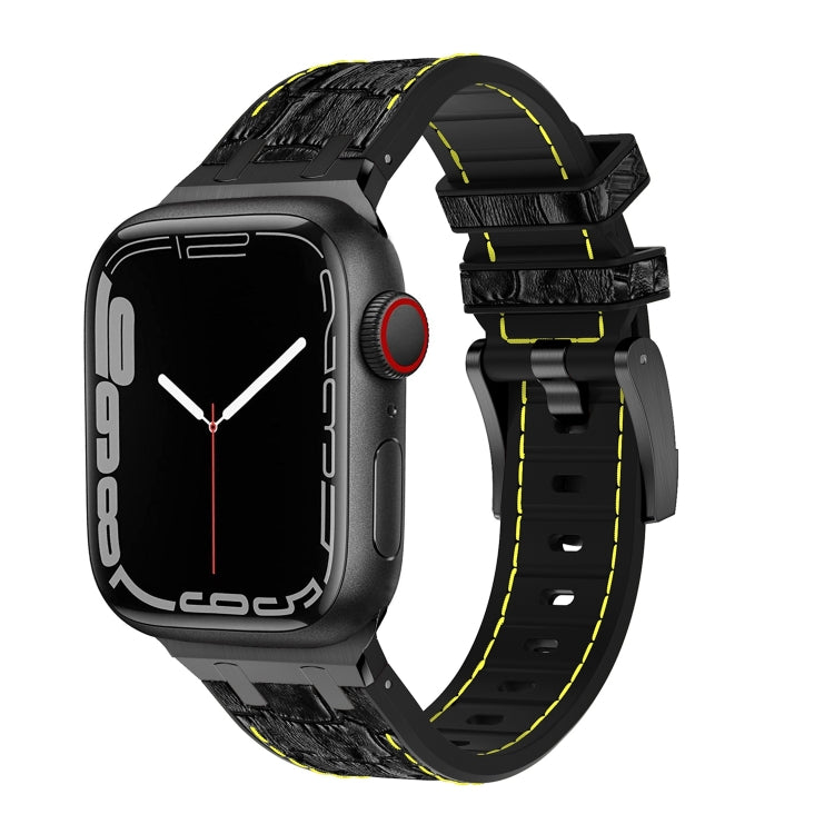For Apple Watch Series 3 42mm Crocodile Texture Liquid Silicone Watch Band(Black Yellow Black) by bashfashion
