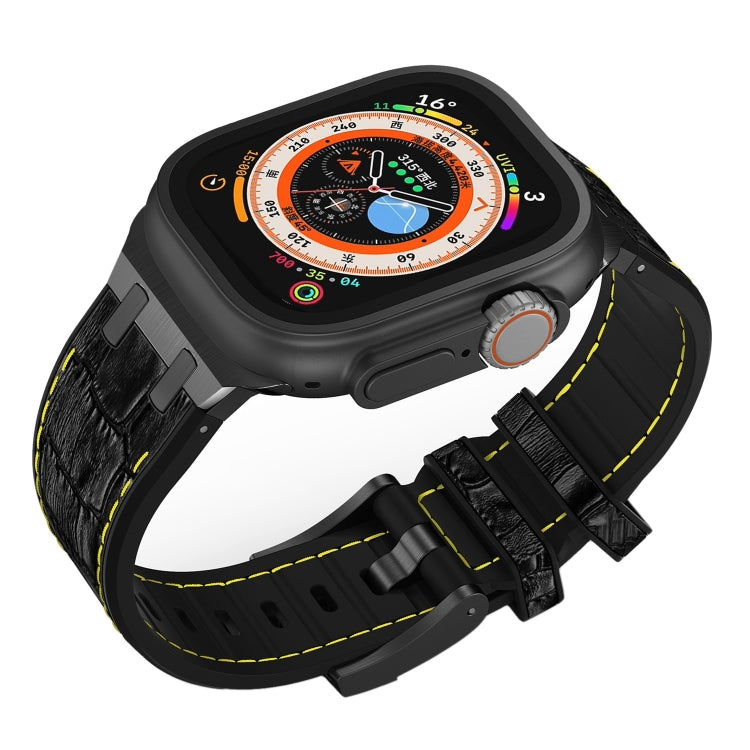 For Apple Watch Series 3 42mm Crocodile Texture Liquid Silicone Watch Band(Black Yellow Black) by bashfashion