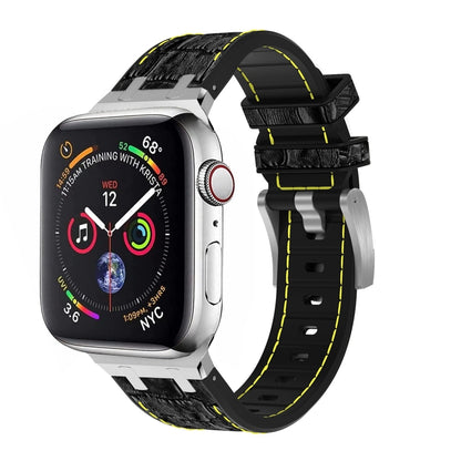 For Apple Watch Series 2 38mm Crocodile Texture Liquid Silicone Watch Band(Silver Yellow Black) by bashfashion