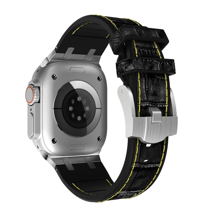 For Apple Watch Series 2 38mm Crocodile Texture Liquid Silicone Watch Band(Silver Yellow Black) by bashfashion