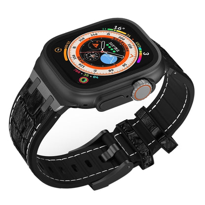 For Apple Watch 42mm Crocodile Texture Liquid Silicone Watch Band(Black White Black) by bashfashion