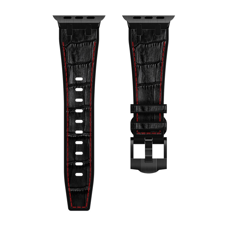 For Apple Watch 42mm Crocodile Texture Liquid Silicone Watch Band(Black Red Black) by bashfashion