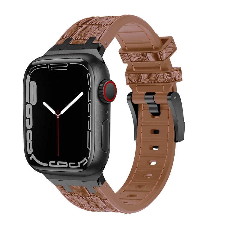 For Apple Watch 42mm Crocodile Texture Liquid Silicone Watch Band(Black Yellow Brown) by bashfashion