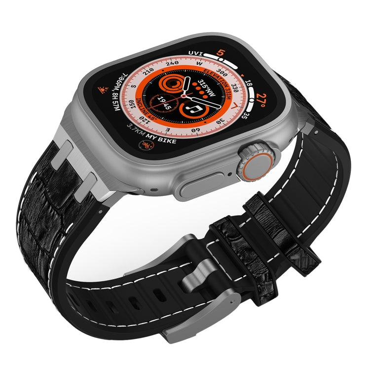 For Apple Watch 42mm Crocodile Texture Liquid Silicone Watch Band(Silver White Black) by bashfashion