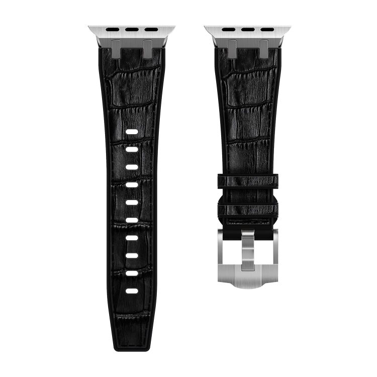 For Apple Watch 42mm Crocodile Texture Liquid Silicone Watch Band(Silver Black) by bashfashion