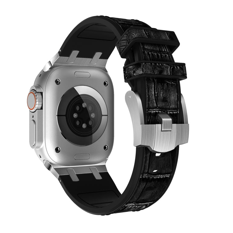 For Apple Watch 42mm Crocodile Texture Liquid Silicone Watch Band(Silver Black) by bashfashion