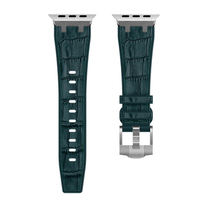 For Apple Watch 42mm Crocodile Texture Liquid Silicone Watch Band(Silver Deep Green) by bashfashion