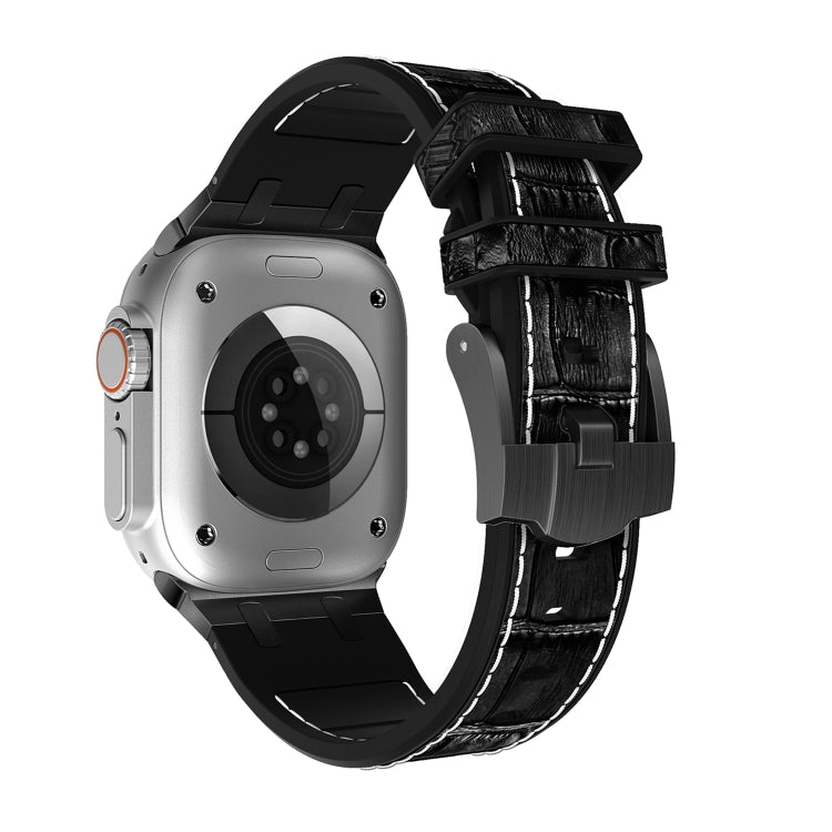 For Apple Watch 38mm Crocodile Texture Liquid Silicone Watch Band(Black White Black) by bashfashion