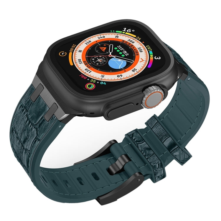 For Apple Watch 38mm Crocodile Texture Liquid Silicone Watch Band(Black Deep Green) by bashfashion