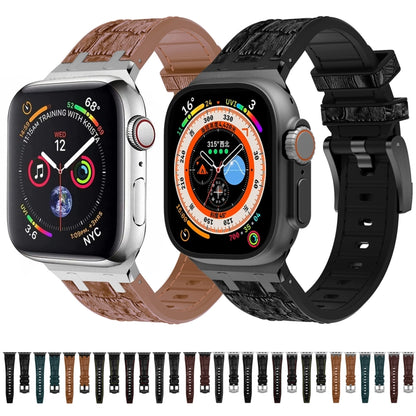For Apple Watch Series 2 38mm Crocodile Texture Liquid Silicone Watch Band(Silver Yellow Black) by bashfashion
