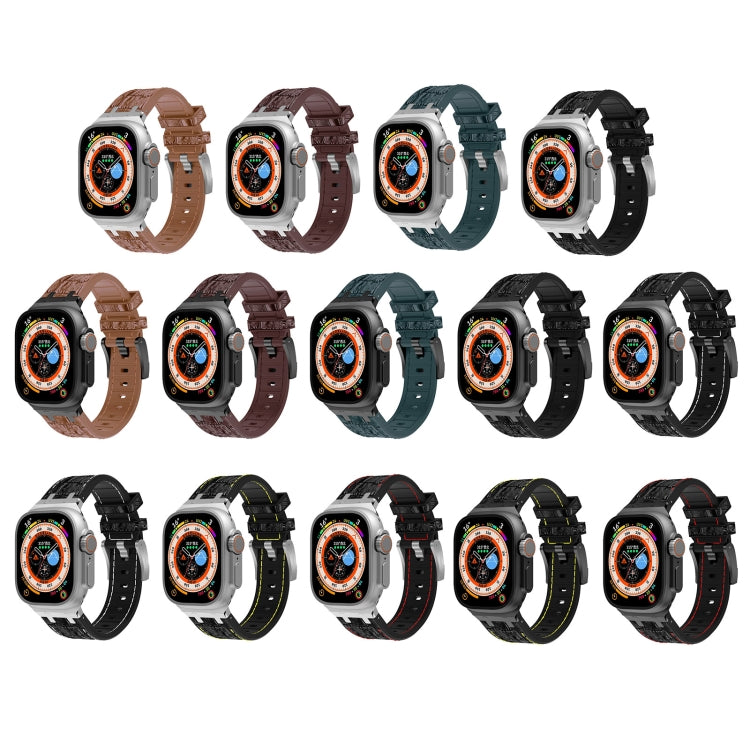 For Apple Watch Ultra 2 49mm Crocodile Texture Liquid Silicone Watch Band(Black Dark Brown) by bashfashion