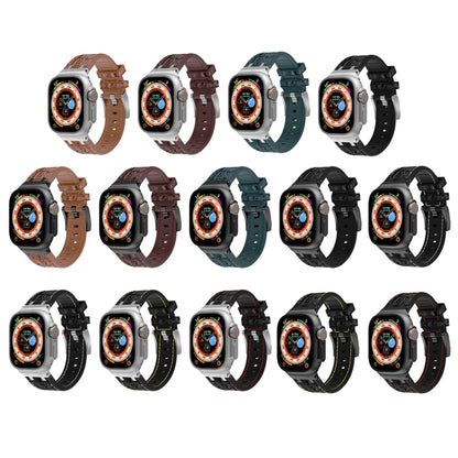 For Apple Watch Ultra 49mm Crocodile Texture Liquid Silicone Watch Band(Black Yellow Black) by bashfashion