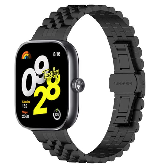 For Xiaomi Redmi Watch 4 Five-bead Butterfly Buckle Metal Watch Band(Black) by bashfashion