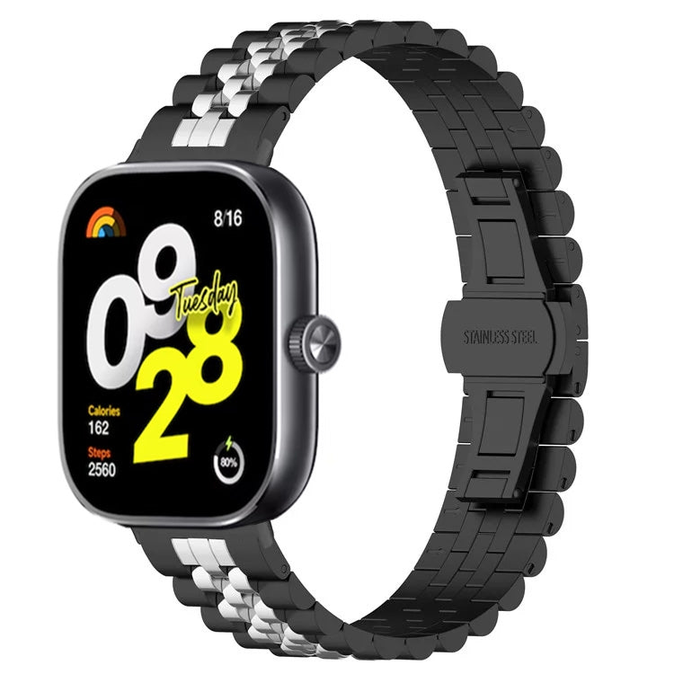 For Xiaomi Redmi Watch 4 Five-bead Butterfly Buckle Metal Watch Band(Black Silver A) by bashfashion