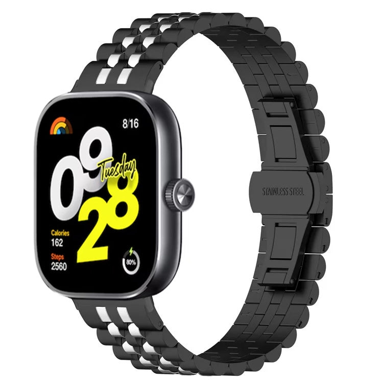 For Xiaomi Redmi Watch 4 Five-bead Butterfly Buckle Metal Watch Band(Black Silver B) by bashfashion