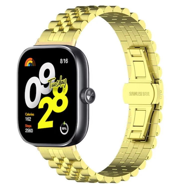 For Xiaomi Redmi Watch 4 Five-bead Butterfly Buckle Metal Watch Band(Gold) by bashfashion