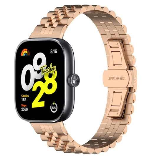 For Xiaomi Redmi Watch 4 Five-bead Butterfly Buckle Metal Watch Band(Rose Gold) by bashfashion