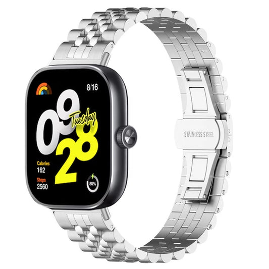 For Xiaomi Redmi Watch 4 Five-bead Butterfly Buckle Metal Watch Band(Silver) by bashfashion