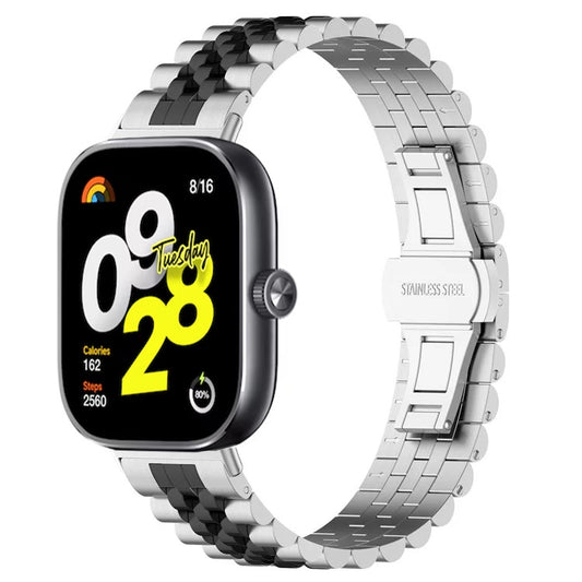 For Xiaomi Redmi Watch 4 Five-bead Butterfly Buckle Metal Watch Band(Silver Black A) by bashfashion