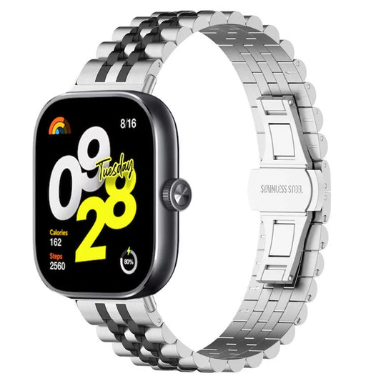 For Xiaomi Redmi Watch 4 Five-bead Butterfly Buckle Metal Watch Band(Silver Black B) by bashfashion