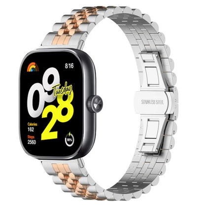 For Xiaomi Redmi Watch 4 Five-bead Butterfly Buckle Metal Watch Band(Silver Rose Gold A) by bashfashion