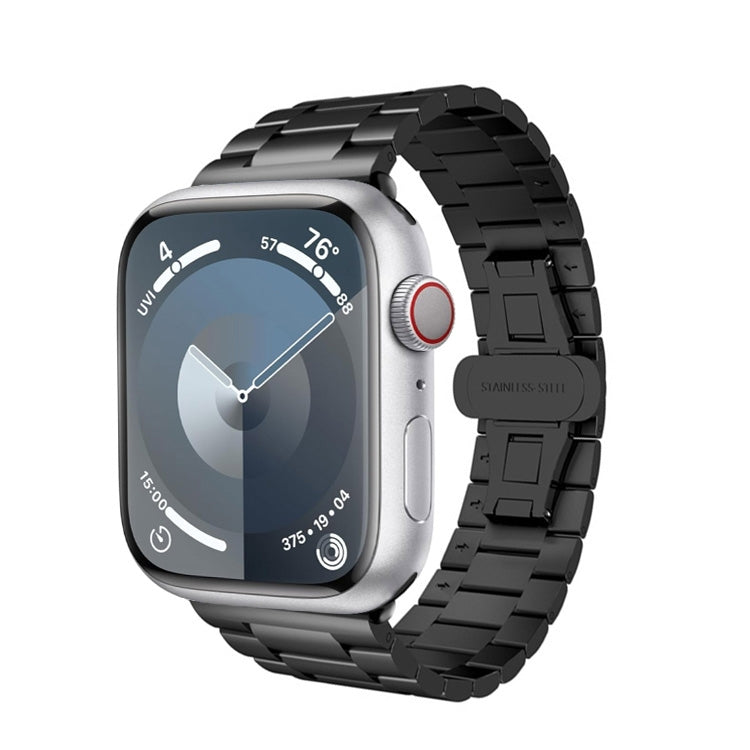 For Apple Watch SE 2023 40mm Three-bead Butterfly Buckle Metal Watch Band(Black) by bashfashion