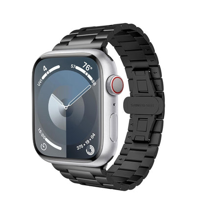 For Apple Watch SE 2023 40mm Three-bead Butterfly Buckle Metal Watch Band(Black) by bashfashion