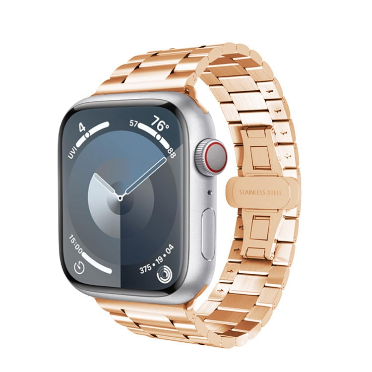 For Apple Watch SE 40mm Three-bead Butterfly Buckle Metal Watch Band(Rose Gold) by bashfashion