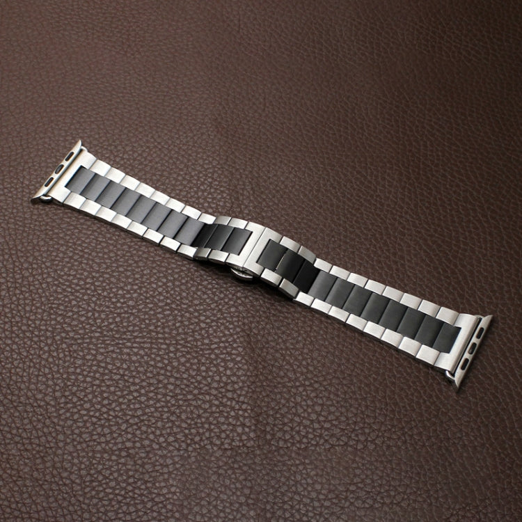 For Apple Watch SE 40mm Three-bead Butterfly Buckle Metal Watch Band(Silver Black) by bashfashion