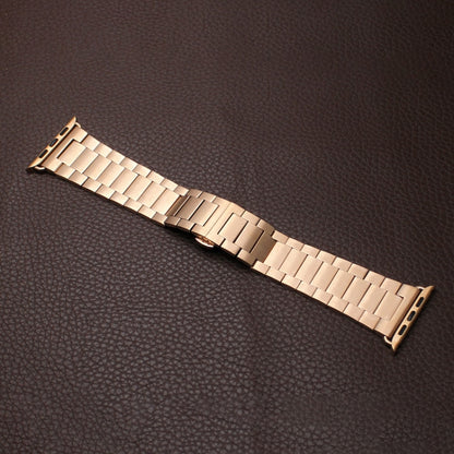For Apple Watch SE 44mm Three-bead Butterfly Buckle Metal Watch Band(Rose Gold) by bashfashion