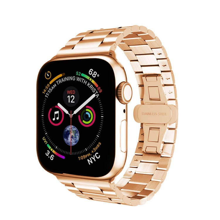 For Apple Watch Series 2 42mm Three-bead Butterfly Buckle Metal Watch Band(Rose Gold) by bashfashion
