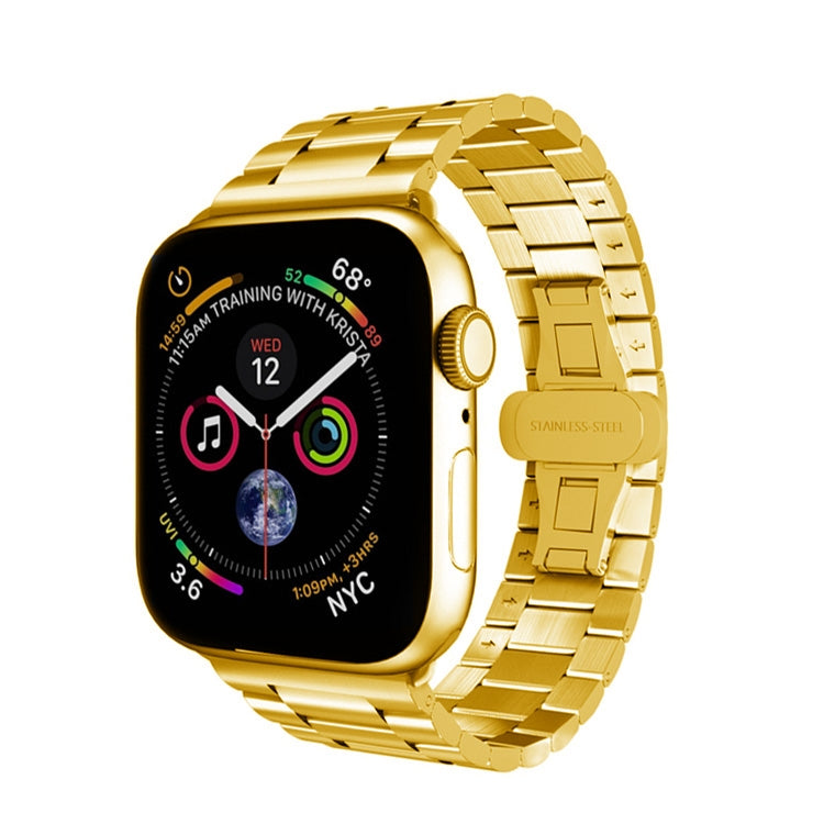 For Apple Watch 38mm Three-bead Butterfly Buckle Metal Watch Band(Gold) by bashfashion