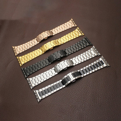 For Apple Watch 38mm Three-bead Butterfly Buckle Metal Watch Band(Gold) by bashfashion