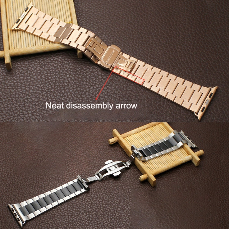 For Apple Watch SE 40mm Three-bead Butterfly Buckle Metal Watch Band(Silver Black) by bashfashion