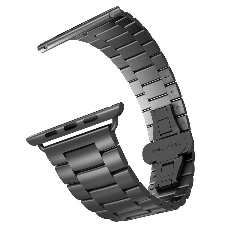 For Apple Watch SE 2023 40mm Three-bead Butterfly Buckle Metal Watch Band(Black) by bashfashion