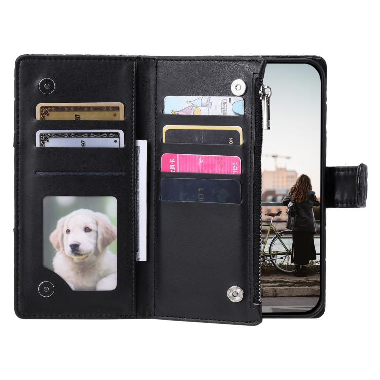 For iPhone 16e Glitter Lattice Zipper Wallet Leather Phone Case(Black) by bashfashion