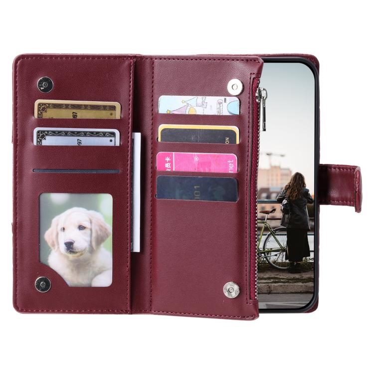 For iPhone 16e Glitter Lattice Zipper Wallet Leather Phone Case(Wine Red) by bashfashion