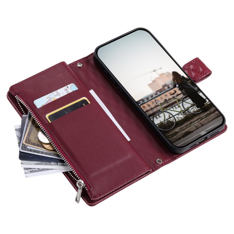 For iPhone 16e Glitter Lattice Zipper Wallet Leather Phone Case(Wine Red) by bashfashion