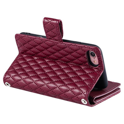 For iPhone 16e Glitter Lattice Zipper Wallet Leather Phone Case(Wine Red) by bashfashion