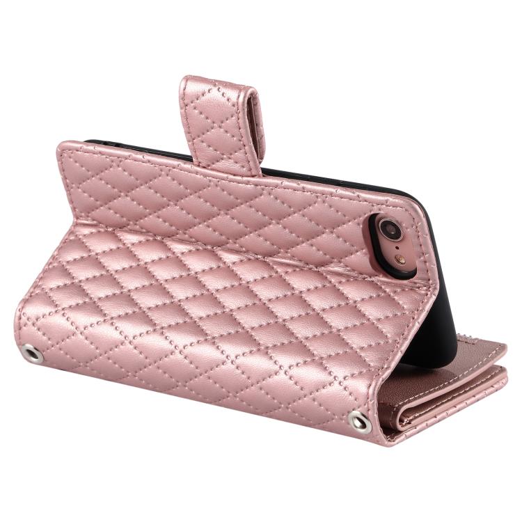 For iPhone 16e Glitter Lattice Zipper Wallet Leather Phone Case(Rose Gold) by bashfashion
