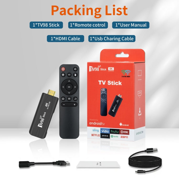 TV98 Rockchip 3228A Quad Core 4K HD Bluetooth Android TV Stick, RAM:2GB+16GB(UK Plug) by bashfashion