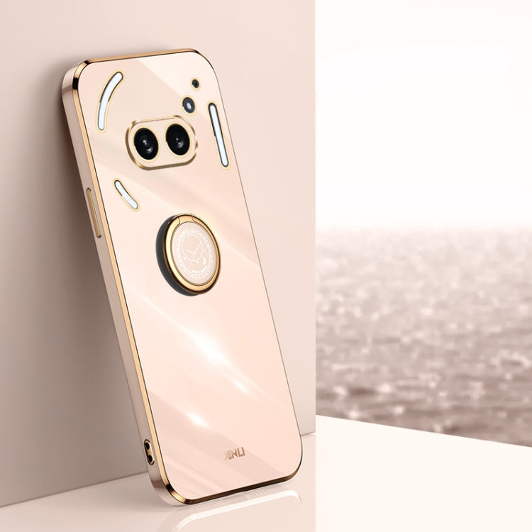 For Nothing Phone 2A XINLI Straight Edge 6D Electroplate TPU Phone Case with Ring Holder(Pink) by XINLI