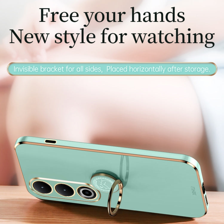 For OnePlus Ace 3V XINLI Straight Edge 6D Electroplate TPU Phone Case with Ring Holder(Mint Green) by XINLI