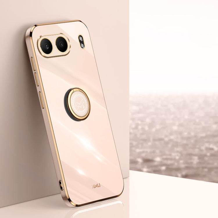 For OnePlus Nord 4 XINLI Straight Edge 6D Electroplate TPU Phone Case with Ring Holder(Pink) by XINLI