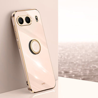 For OnePlus Nord 4 XINLI Straight Edge 6D Electroplate TPU Phone Case with Ring Holder(Pink) by XINLI