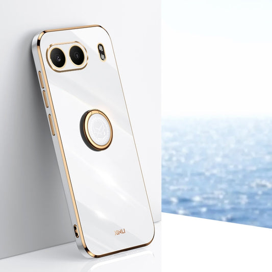 For OnePlus Nord 4 XINLI Straight Edge 6D Electroplate TPU Phone Case with Ring Holder(White) by XINLI