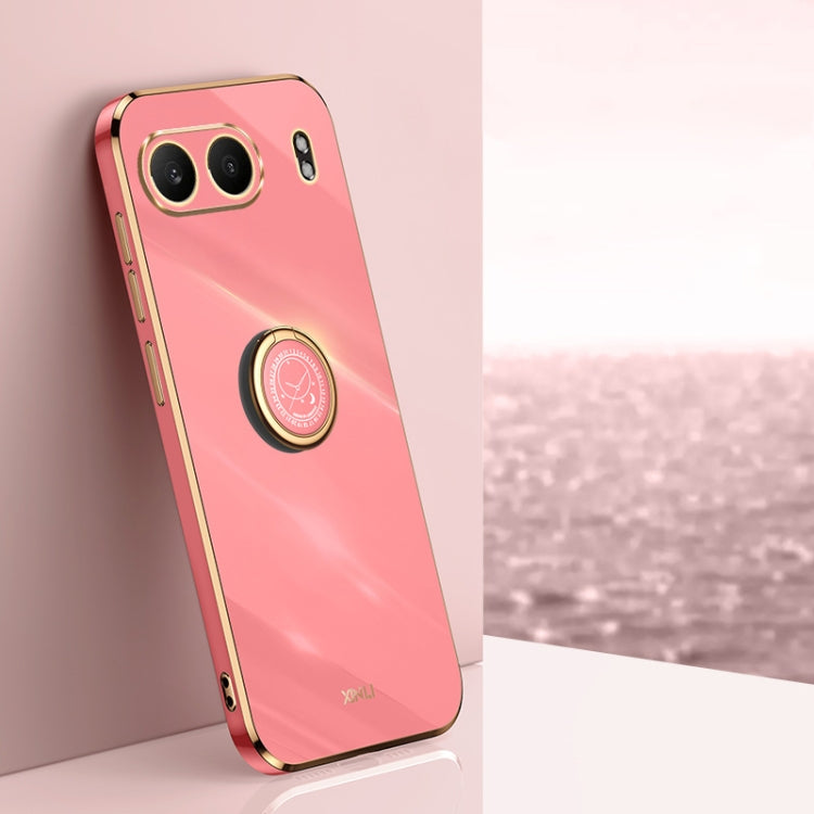 For OnePlus Nord 4 XINLI Straight Edge 6D Electroplate TPU Phone Case with Ring Holder(Hawthorn Red) by XINLI