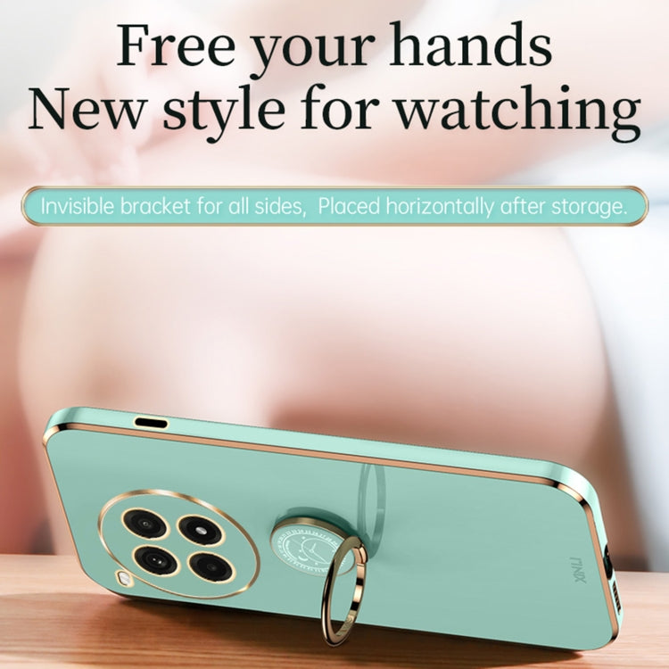 For OnePlus Ace 3 Pro XINLI Straight Edge 6D Electroplate TPU Phone Case with Ring Holder(Mint Green) by XINLI