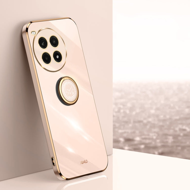 For OnePlus Ace 3 Pro XINLI Straight Edge 6D Electroplate TPU Phone Case with Ring Holder(Pink) by XINLI