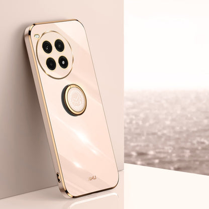 For OnePlus Ace 3 Pro XINLI Straight Edge 6D Electroplate TPU Phone Case with Ring Holder(Pink) by XINLI